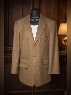 Vintage Club Room 100% Wool Blazer Old Money Plaid Unisex Oversized • Men Large